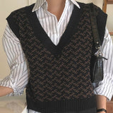 Kukombo 2022 New Winter Spring Women Sweaters Pullover Sleeveless Vest Waistcoat Korean Oversized Checkered Knitwear SWV18191