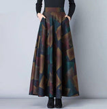 Kukombo Vintage A-Line High Waist Woolen Skirts Autumn Winter Fashion Women's Wool Maxi Skirts Female Casual Long Streetwear