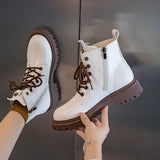 Kukombo British Style Martin Boots 2021 New Women's Short Shoes Brown Black Grey Platform Autumn Spring Rubber Fashion Lace-up