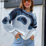 Christmas Gift EZSSKJ Color Block Drop Shoulder Sweater Croped Sweater pullovers Women 2021 loose Sweater Pullover female Long Sleeve