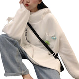 Kukombo Cartoon Lover's Cute Long Sleeve Sweatshirt Loose Printing Tops Casual High Collar Pocket Frog Head Warm Hoodie Pullover