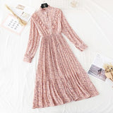 Christmas Gift 2021 Spring and Autumn New Style Floral-Print Chiffon Dress Women's French Vintage Base Dress Fairy Immortal Dress