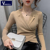 Christmas Gift V-neck Sweater Women Knitted Bottoming Shirt 2021 Autumn New Solid Slim Pullover Casual Long Sleeve Soft Outside Sweater