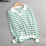 Christmas Gift cashmere spring  Striped T Shirt Short Sleeve Women summer loose o-neck T Shirt chic t-shirt Tee Shirt Female top