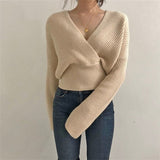 Christmas Gift New 2021 Autumn Winter Women Sweaters Knitting V-neck Cross Wild Fashionable Sexy Pullovers Female Lady Tops SW7777