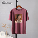 Christmas Gift Hirsionsan Aesthetic Printed Short Sleeve T Shirts Women 2021 Summer Chic Fashion Loose Tees Gothic Graphic Casual Female Tops