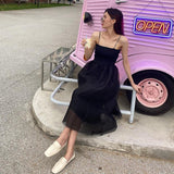 Kukombo  Summer Spaghetti Strap Midi Dress Women Sweet Elegant Vintage Dress Female Sleeveless Office Lady Korean Party Dress