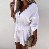 Christmas Gift Summer Casual Two Piece Set Women 2021 Cotton Vintage Boho Shirt High Waist Shorts Sets 2021 Loose Loungewear Elegant Outfits