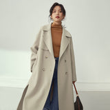Christmas Gift FANSILANEN Double Breasted 100% Wool Coat Women Elegant Cashmere Long Winter Coat Female Oversized Vitnage Blend Jacket Overcoat