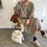 Christmas Gift BGTEEVER Chic Oversize Thick Long Sweater Dress Women V-neck Autumn Winter Straight Sweater Dress Female Casual Loose Knit Dress