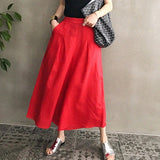 Christmas Gift New 2021 Women Summer Trousers Pantskirt High Elastic Waist Casual Cotton and Linen Wide Leg Ankle-Length Pants P6673