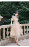 Kukombo  French Fairy Vintage Dress 2022 Summer Bowknot A-Line Elegant Lace Dress Female Square Collar One Piece Dress Korean Weddings