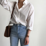 Christmas Gift BGTEEVER Office Ladies White Shirts Blouses Women Spring Turn-down Collar Single-breasted Long Sleeve Shirts Female Tops Blusas