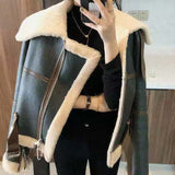 Christmas Gift Winter New Plus Size Women's Large Lapel Thickened Short Fur One-piece Sheep Plus Velvet Jacket Tide Women Leather Jacket