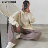 Christmas Gift Yiyiyouni Vintage Oversized Knitted Sweater Women Elegant Thick Loose Sweater Pullovers Female Korean Fashion Solid Knitted Tops