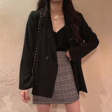 Kukombo Christmas Gift Blazers Women New Chic Solid Korean Teens Long-sleeve Harajuku Loose Office Single-button Spring Stylish Fashion Breathable Thin