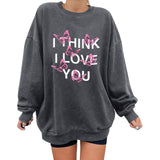 Kukombo Romantische Brieven Print Hoodies Sweatshirts Vrouwen Lange Mouwen Grijs Sweatshirt Losse Oversized Streetwear Casual