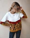 Christmas Gift 2021 Fashion Leopard Patchwork Autumn Winter Ladies Knitted Sweater Women O-neck Full Sleeve Jumper Pullovers Top