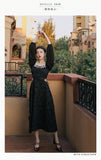 Kukombo Summer Rose Jacquard Rhinestone Square Neck Fashion Dress Black High Waist Hollow Sexy High Quality Dresses For Party Vestidos