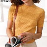 Christmas Gift cashmere spring  knit T Shirt Short Sleeve Women summer loose o-neck T Shirt chic solid color Basic t-shirt Tee Shirt Female top