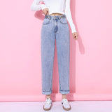 Christmas Gift Korean jeans Plush thickened wide leg pants women's high waist loose high waist new trend in autumn and winter 2021