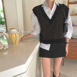 Kukombo 2022 New Winter Spring Women Sweaters Pullover Sleeveless Vest Waistcoat Korean Oversized Checkered Knitwear SWV18191