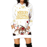 Christmas Gift Fashion Hooded Long Sleeve Christmas Mini Dress Women 2021 Autumn Winter Casual Deer Print Dresses For Women Long Top Plus Size