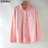 Christmas Gift EZSSKJ 2021 new chic casual loose cotton blouse shirt women solid color oversize long blouse shirt  Women