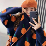 Christmas Gift Autumn and Winter New Sweater Pullover, Cherry Pattern Long Sleeve Sweater, Retro Sweet Beauty High Collar Knitted Pullover