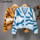Christmas Gift New 2021 Women's Autumn Winter Sweaters Fashionable Elegant Cardigans Vintage Zebra Knitwears Short Tops SWC1363JX