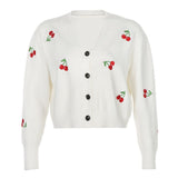 Christmas Gift HEYounGIRL Cherry Sweat Pink White Cute Cardigan Crop Top Casual Long Sleeve Cropped Sweater Women Autumn Winter Jumpers