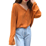 Christmas Gift DISWEET 2021 Korean Women's Blouses Casual V Neck Button Up Long Sleeve Solid Blouse Female Shirt Blusas Harajuku Tops