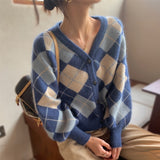 Christmas Gift Fall 2021 Women Clothing Oversize Womens Sweaters Autumn Vintage Loose Winter Sweater Knitted Women Cardigan Knit Button rhombus