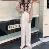 Kukombo Spring New Tailored Trousers Women High-Waist Solid Zip Pants Female Straight Casual Floor-Length Pants
