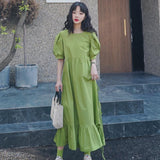 Christmas Gift Dresses Women Ruffles Solid Harajuku Temperament Summer Sweet Retro Street Style A-line Lantern Sleeve O-neck Purple Vestidos