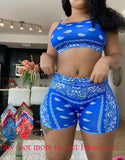 Kukombo 2022 Graphic Bandana  2 Piece Tracksuit Set Women Printed Casual Sport Cute Sexy Club Outfits For Women Matching Sets Top Sets