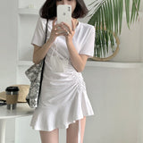 Kukombo Dresses Women Trendy Summer Candy Color Feminine Party Soft Breathable Basic Mini Leisure Hipster O-Neck Retro Chic Bandage Cozy