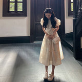Kukombo Summer Fairy Floral Dress Women French Vintage Sweet Midi Kawaii Dress Chiffon Belt Designer One-piece Dress Korean Wedding 2022