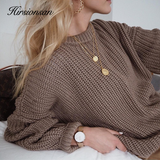 Christmas Gift Hirsionsan Loose Autumn Sweater Women 2020 New Korean Elegant Knitted Sweater Oversized Warm Female Pullovers Fashion Solid Tops