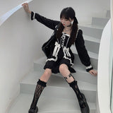 Christmas Gift Kawaii Lolita Milkmaid Dress Women Japanese Maid Costume Gothic Lolita Ruffle Bandage Staple Dress Long Sleeve Autumn 2021