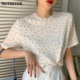 Christmas Gift BGTEEVER Summer Stylish Polka Dots Women T-shirts 2021 Elegant O-neck Short Sleeve Loose Female Pullovers Tees