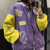 Kukombo America Bomber Baseball Jacket Purple Embroidery Letter Female Men Jacket Women Harajuku Plus Size Streetwear Outerwear Goth