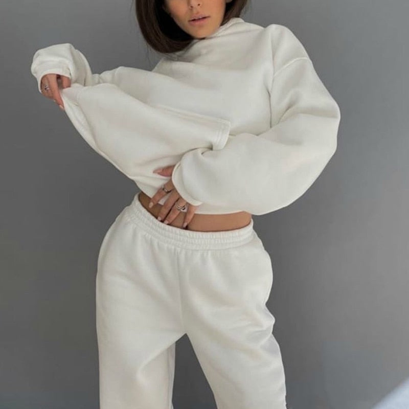 Women's Tracksuit Casual Fleece Two Piece Sets Oversized Hooded Long Sleeve Female Hoodie Suit Winter Sport Pants Ladies Set