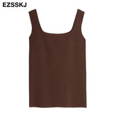 Christmas Gift high quality chic basic U-NECK Summer white knit Women tank top sexy sleeveless t-shirt  vintage top casual crop top t shirt