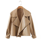 Kukombo Short Loose Pu Leather Jacket Autumn Winter Soft Faux Leather Jacket Street Casual Outwear Ladies Biker Jacket