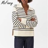 Christmas Gift Msfancy Knitted Pullover Women Vintage Black And White Plaid Long Sleeve Sweater 2021 Mujer Chic V-neck Casual Knitted Tops