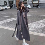 Christmas Gift Woman Long Coat Korean Preppy Style Retro Versatile Windbreaker Casual Loose Grey Fashion Coat Oversize 2021 Autumn Women Coat