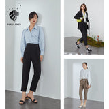 Christmas Gift FANSILANEN Casual Office Lady Black Suit Pants Women Elegant High Waist Trousers Spring Summer Pleated Straight Pants Female