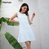 Christmas Gift Marwin Long Simple Casual Solid Pure Cotton Sleeveless Holiday Style High Waist Fashion Knee-Length Summer Dresses NEW Vestidos