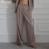 Kukombo Casual Loose Satin Pants Set Women Fashion Long Sleeve Blouses Shirt Two Piece Set Elegant High Waist Trousers Suit